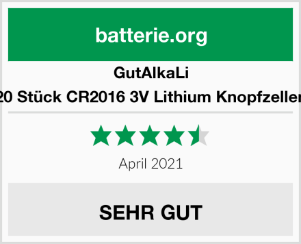 GutAlkaLi 20 Stück CR2016 3V Lithium Knopfzellen Test