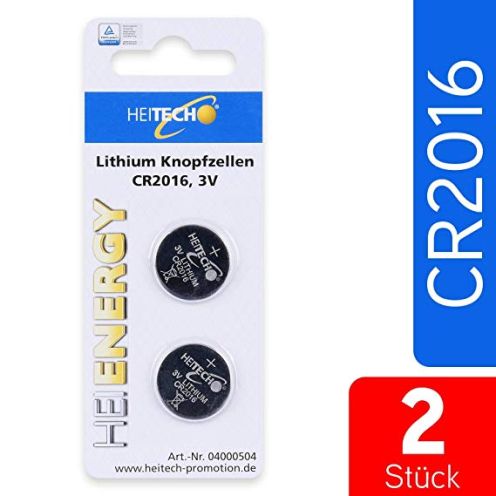 Heitech 2er Pack CR2016 Lithium Knopfzellen